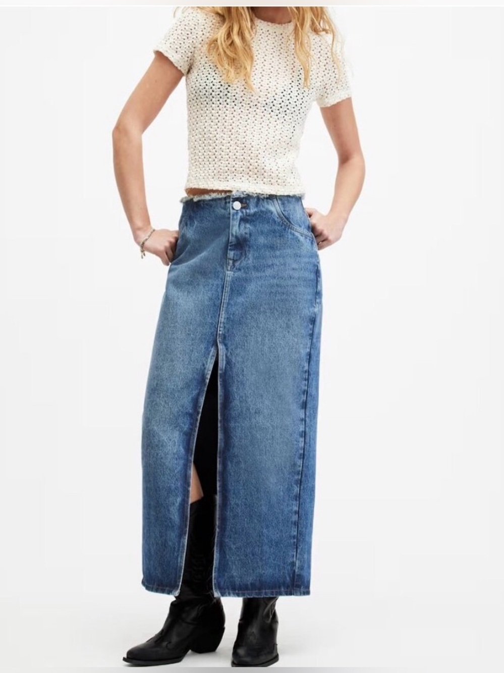 NWT All Saints Cyra Denim Skirt 10